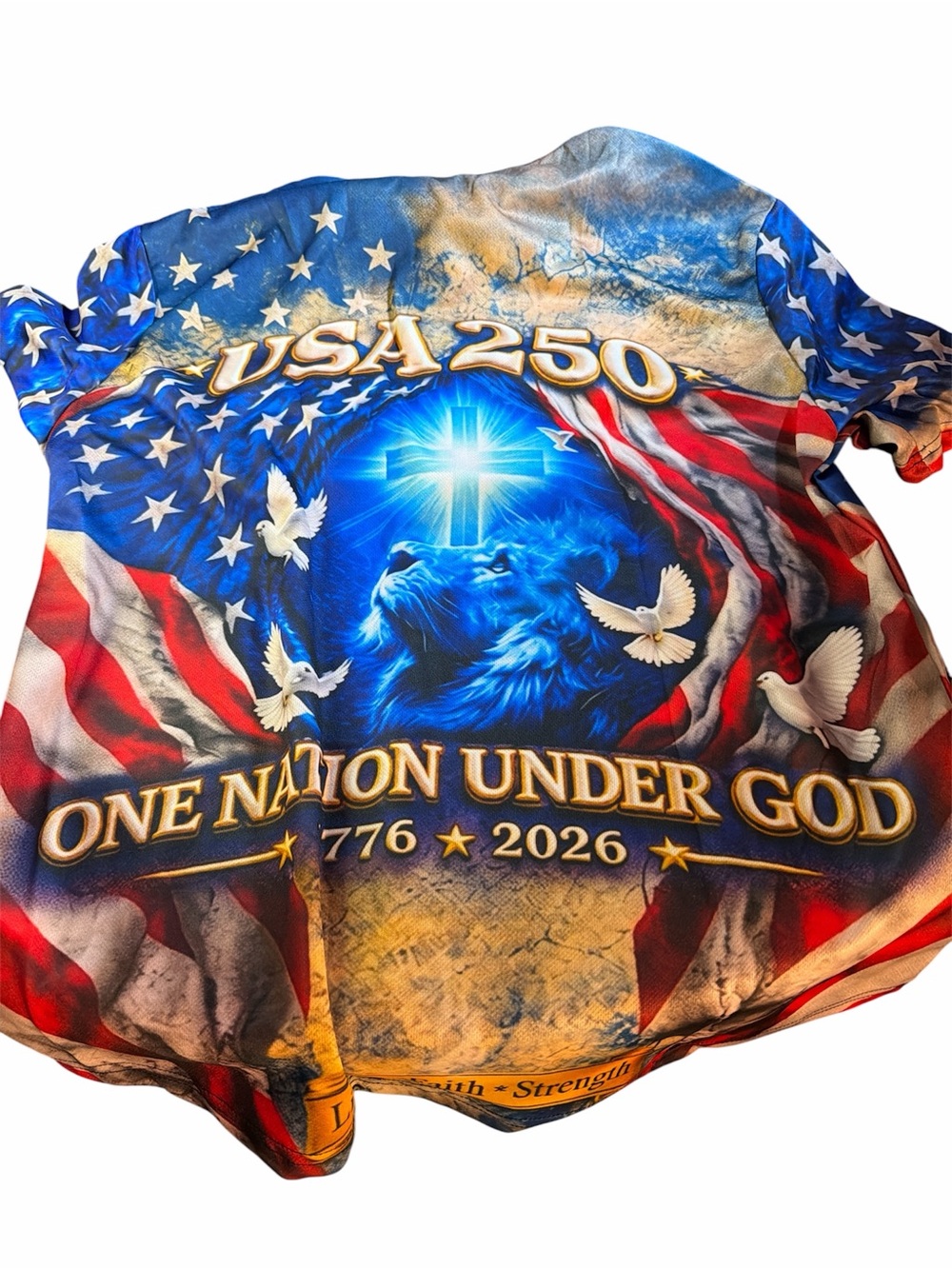 USA 250 One Nation Under God Graphic Polo - Patriotic Red, White & Blue - Picture 2 of 2